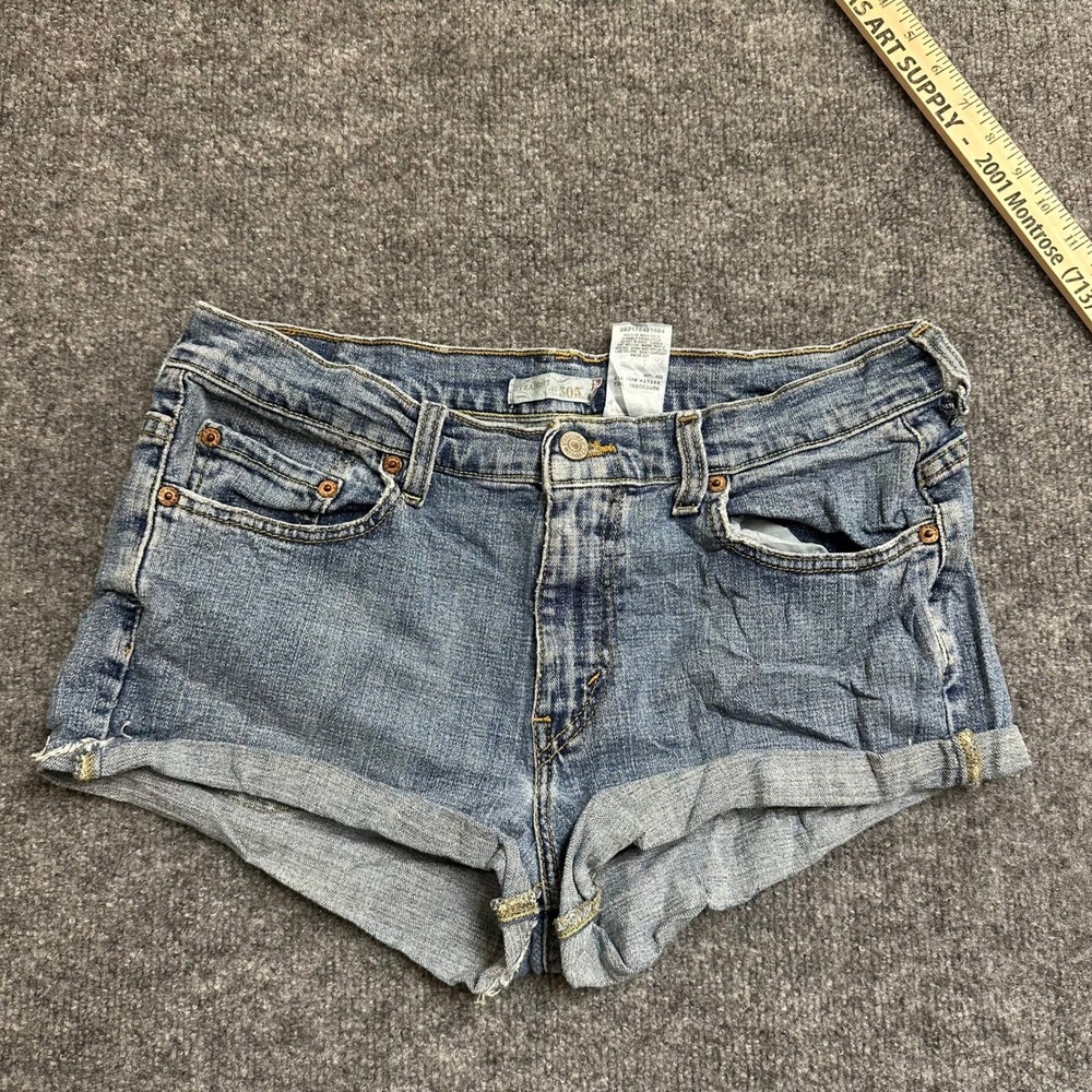 Levi's Denim Shorts Womens Size 12M Blue 505 Straight Raw Hem Cotton Stretch